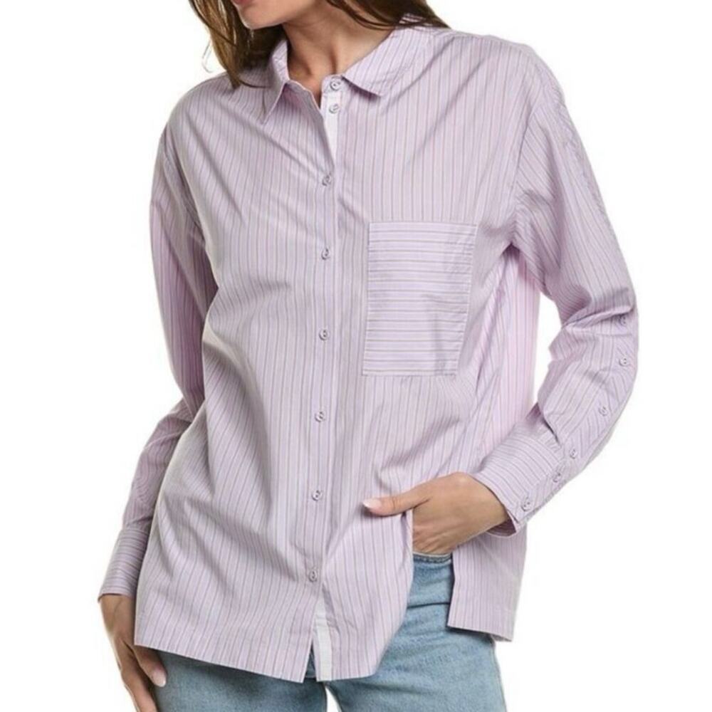 JOHNNY WAS Giani Relaxed Pocket Striped Button Down Shirt Lilac - Sz Large